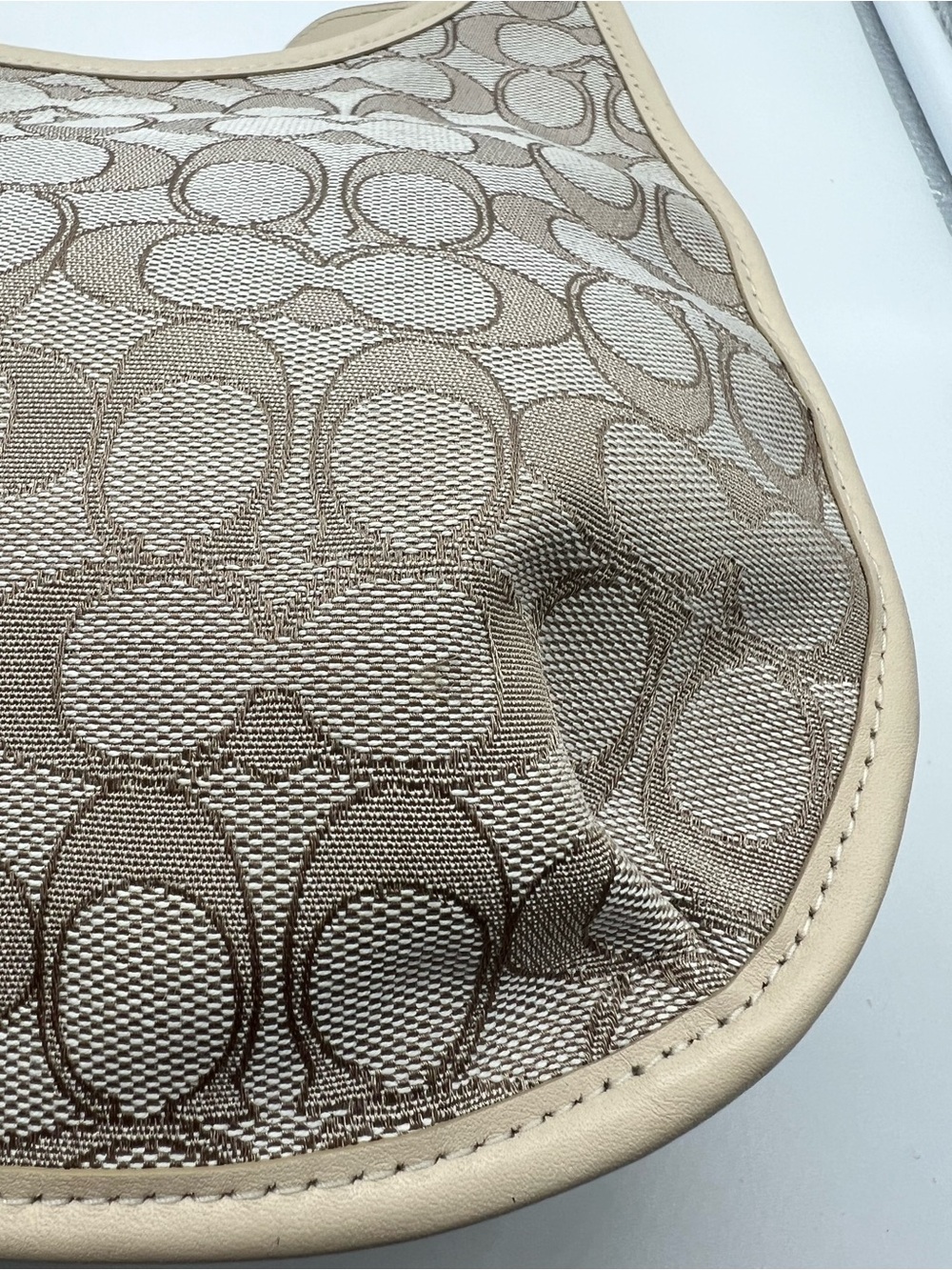 COACH C2588 Ergo Signature Jacquard Brass Stone Ivory Leather Shoulder Bag Hobo - Picture 13 of 17